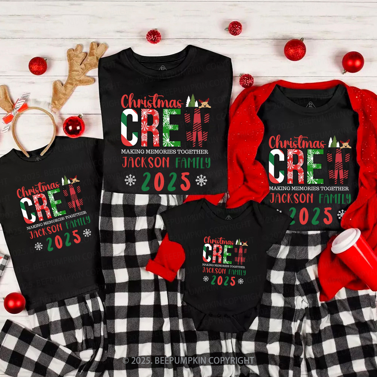Personalized Christmas Crew 2025 Family Matching T-Shirts Beepumpkin
