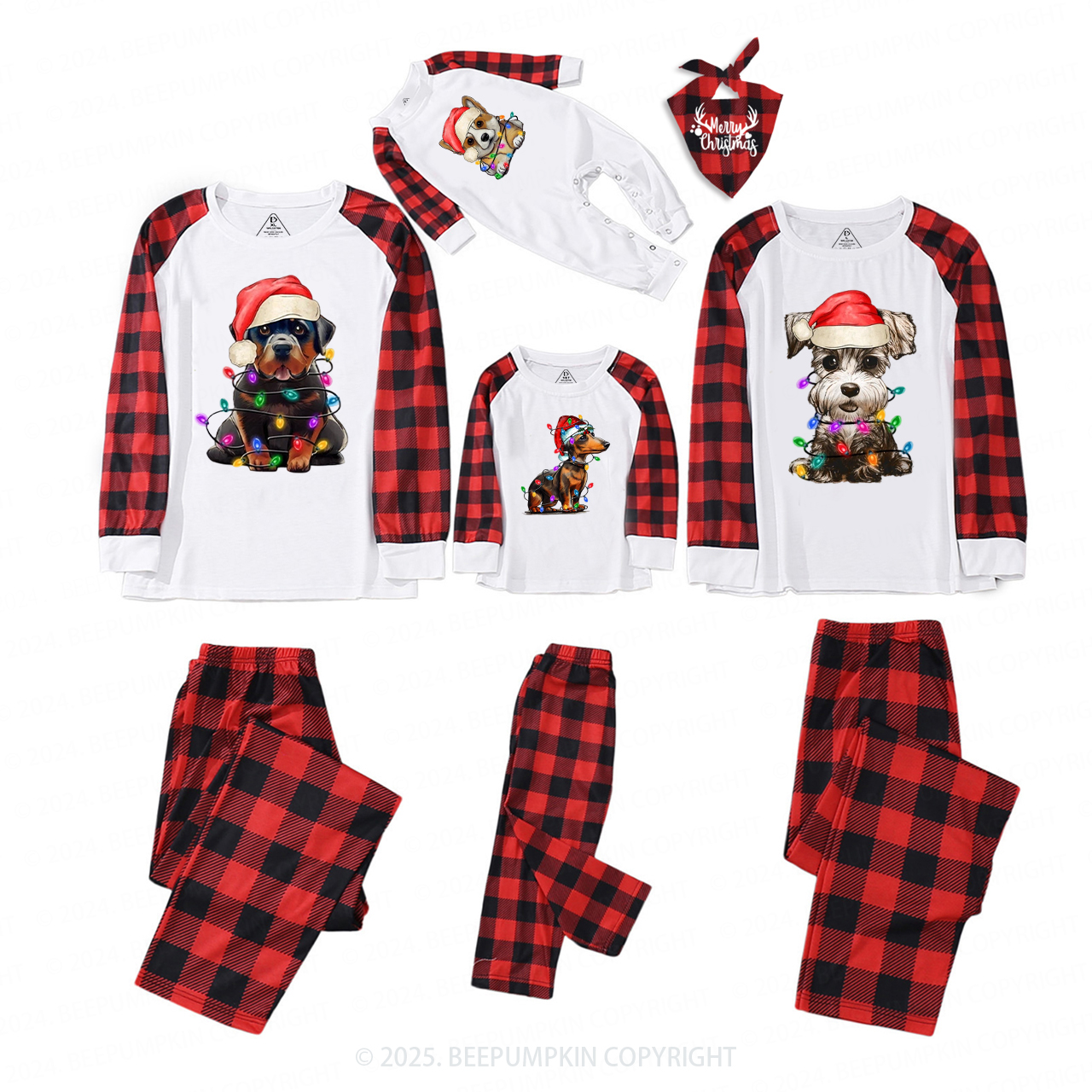 Personalized Dog Christmas Tree Lights Family Matching Pajamas