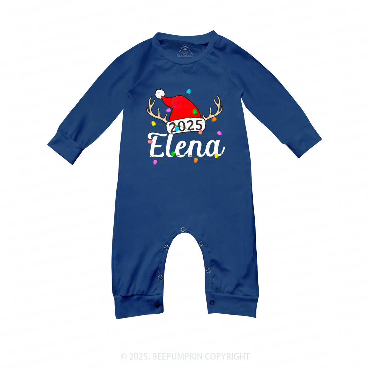 Personalized Jolly Antlers & Lights 2025 Matching Blue Pajamas Beepumpkin