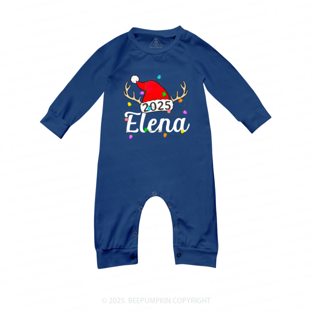 Personalized Jolly Antlers & Lights 2025 Matching Blue Pajamas Beepumpkin