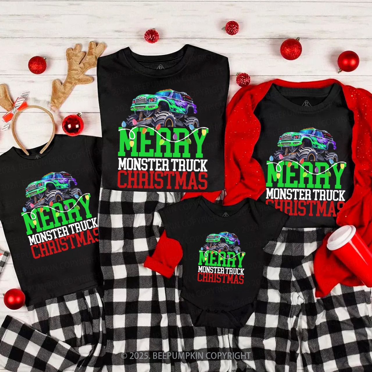 Monster Truck Christmas Family Matching T-Shirts Beepumpkin
