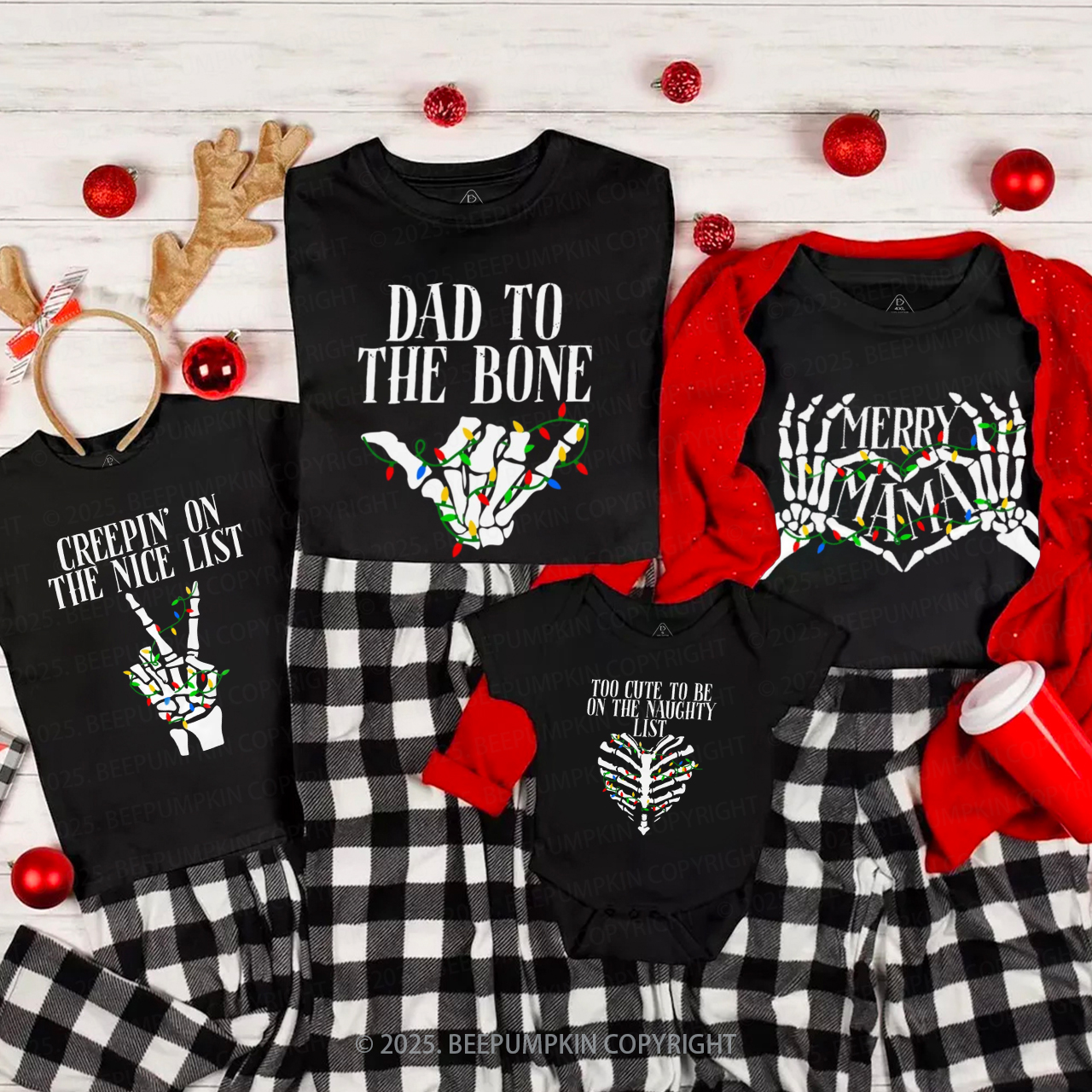 Personalized Skeleton Christmas Family Matching T-Shirts Beepumpkin