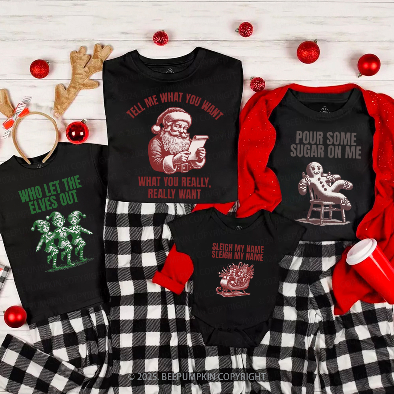 Personalized Jolly Jokes & Cheers Christmas Family Matching T-Shirts Beepumpkin
