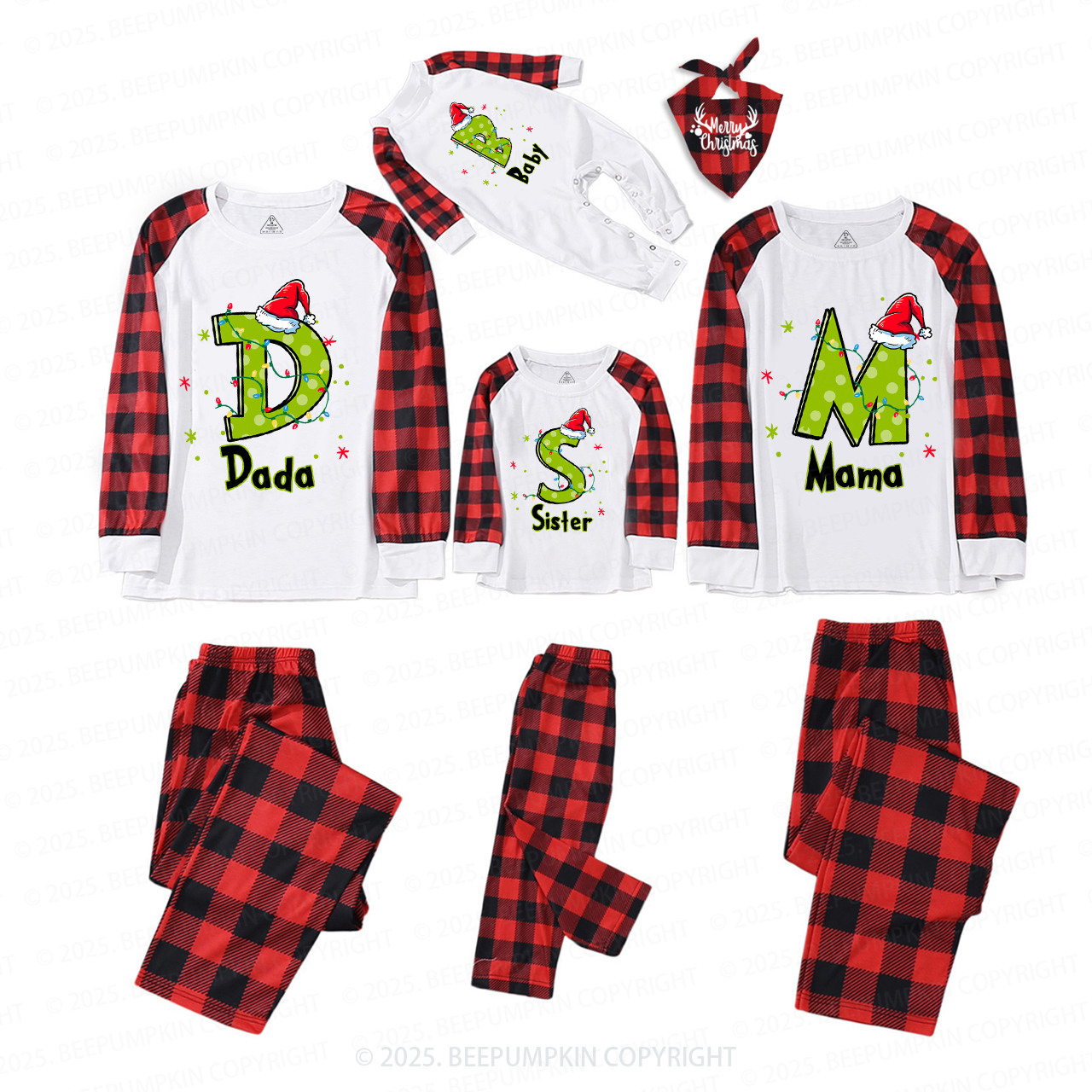 Personalized Festive Alphabet Fun Christmas Family Matching Pajamas
