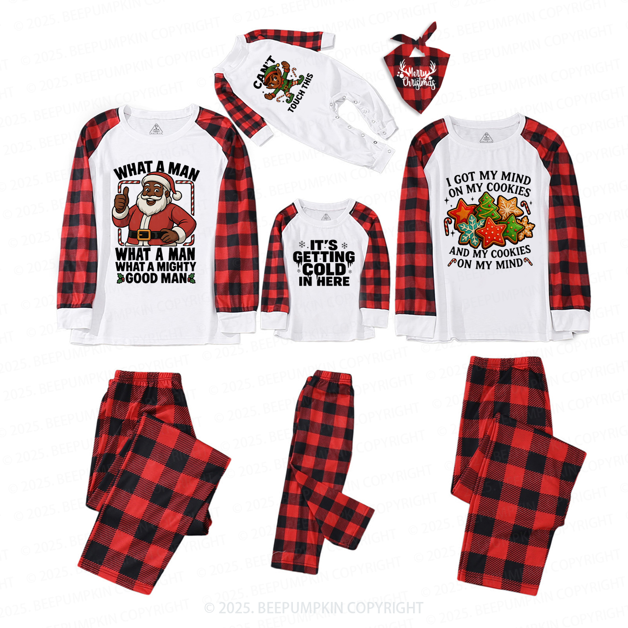 Personalized Brown Santa Christmas Family Matching Pajamas