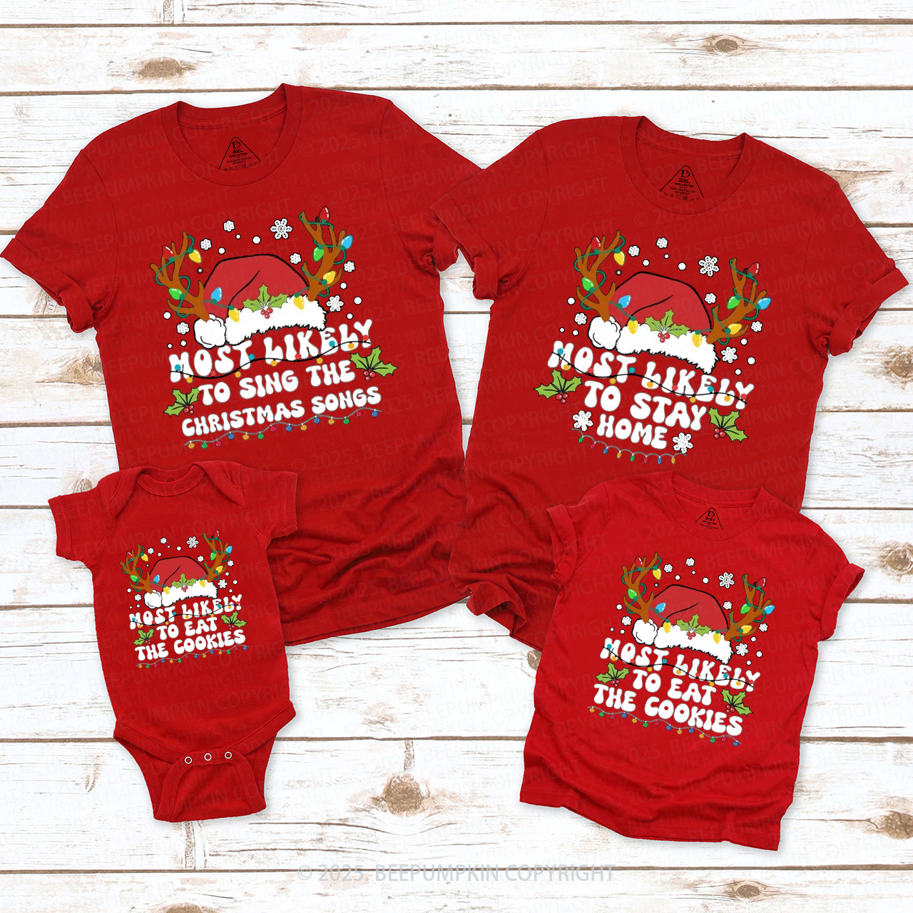 Personalized 6 Quotes Christmas Most Likely To Family Matching T-Shirts Beepumpkin