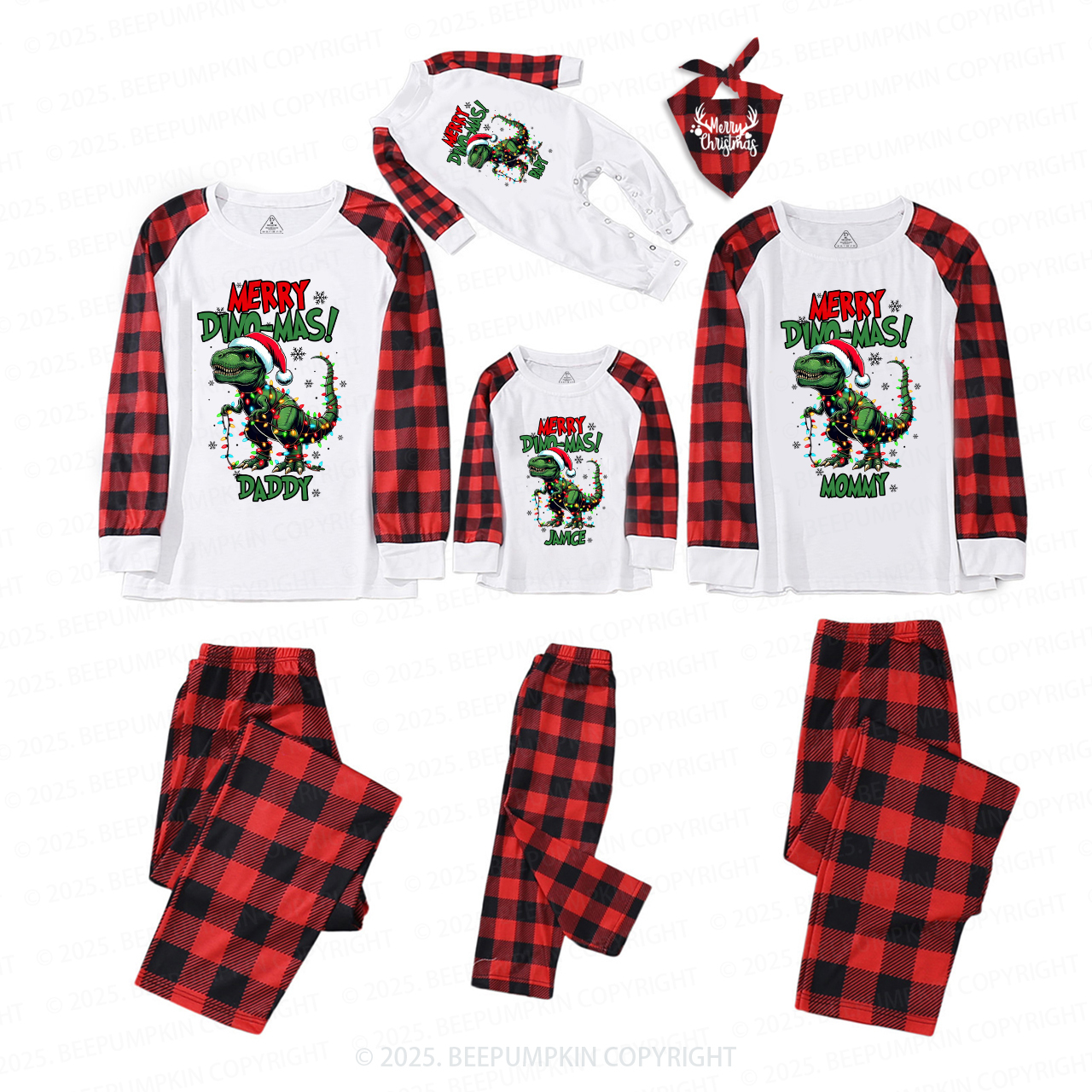 Personalized Christmas Dinosaur Family Matching Pajamas