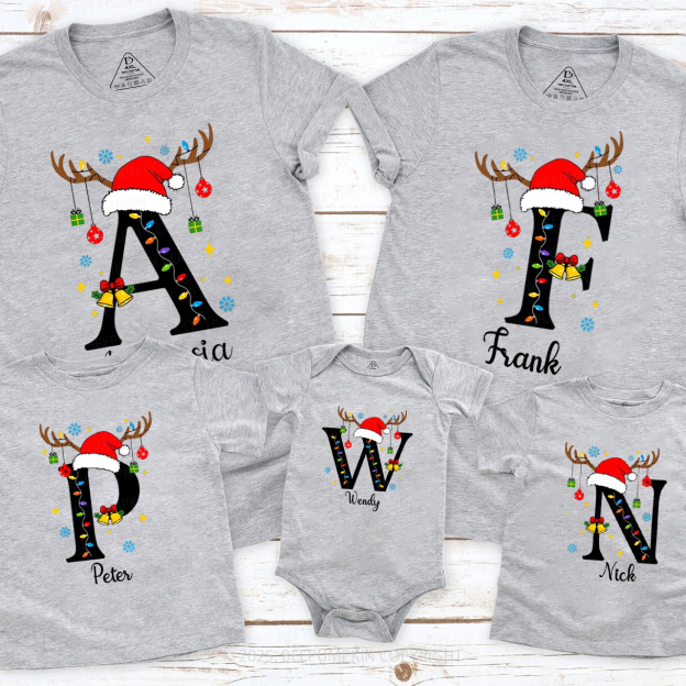 Personalized Alphabet Christmas Name Family Matching T-Shirts Beepumpkin