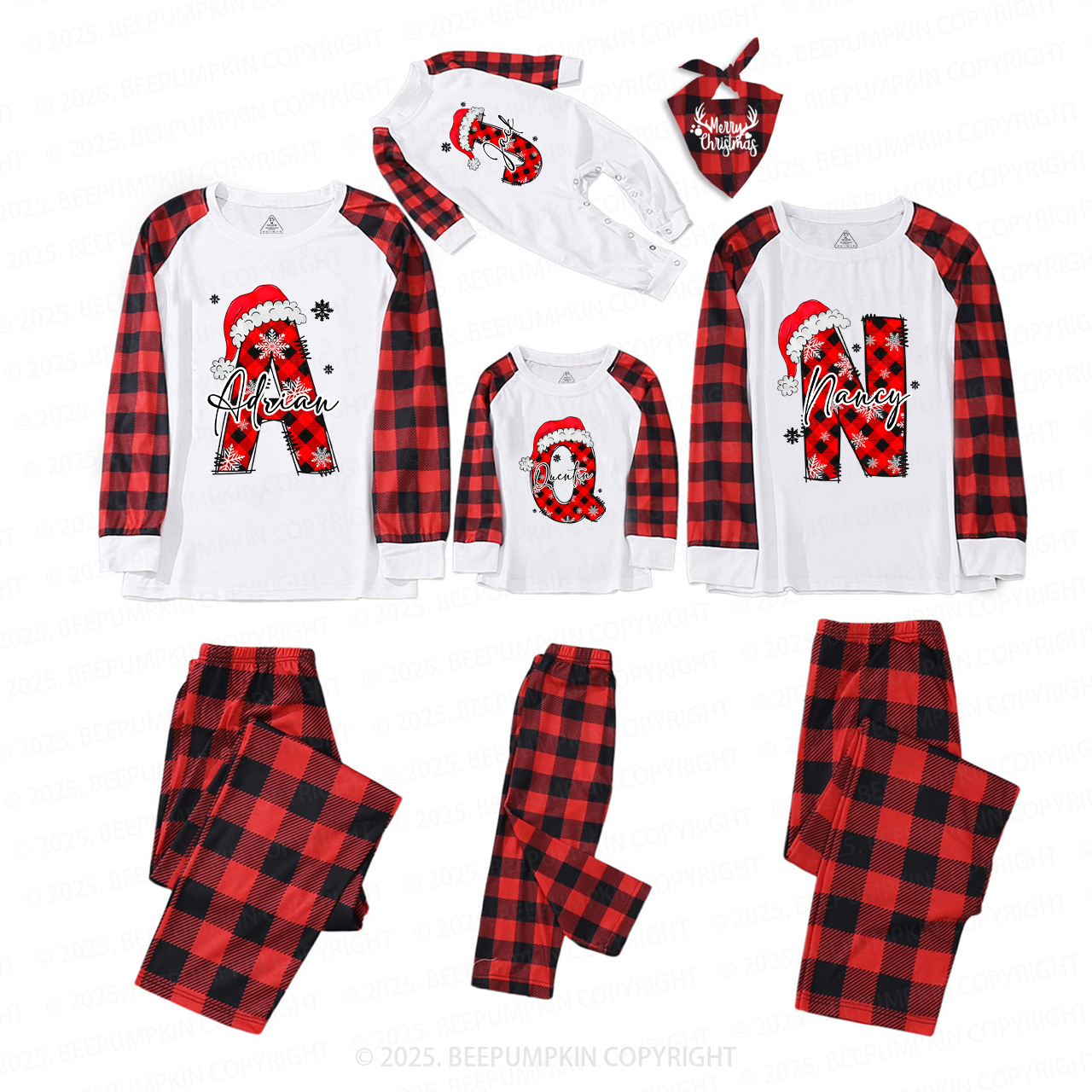 Personalized Santa Style Alphabet Christmas Family Matching Pajamas