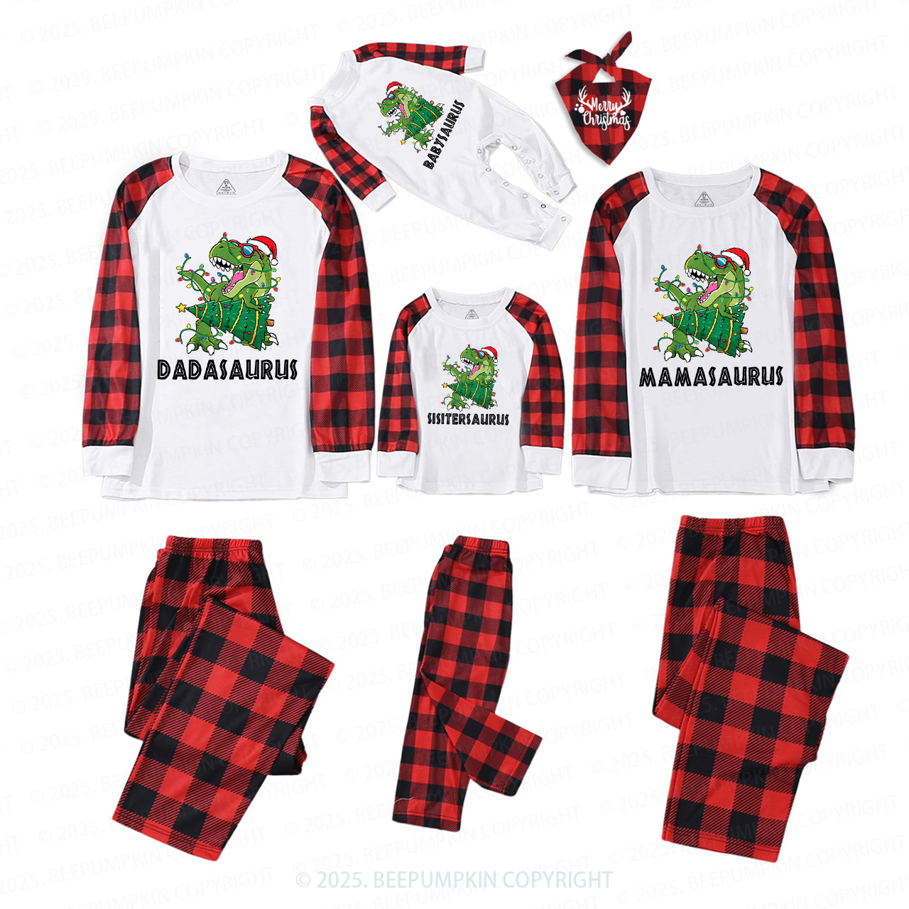 Personalized Dinosaur Christmas Family Matching Pajamas