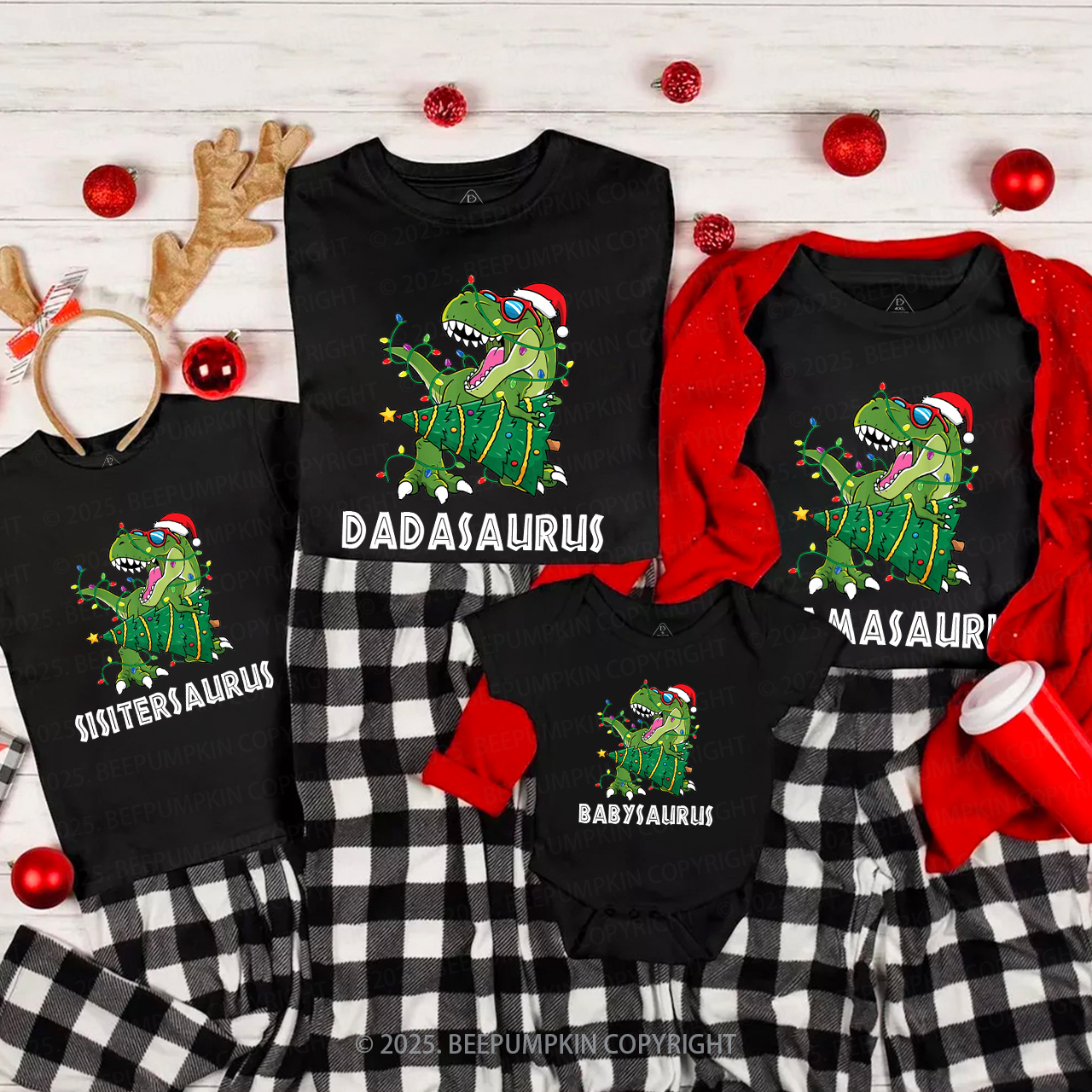 Personalized Dinosaur Christmas Family Matching T-Shirts Beepumpkin