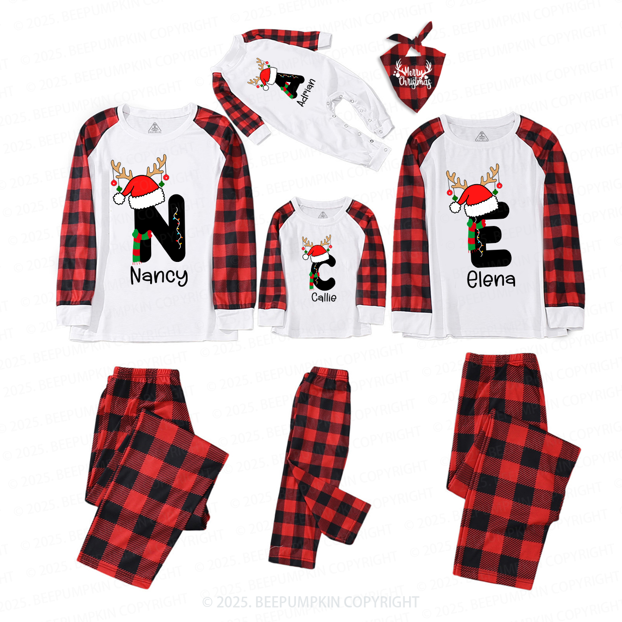 Personalized Christmas Alphabet Name Family Matching Pajamas