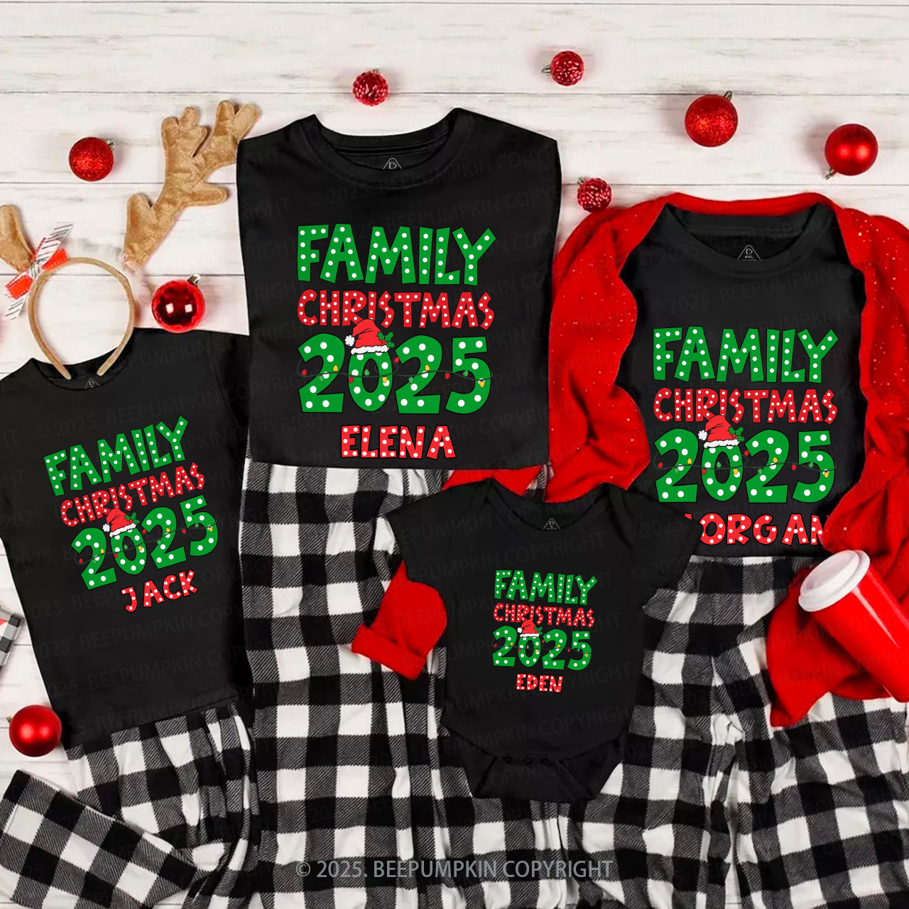 Personalized Christmas Christmas Neon Family Matching T-Shirts Beepumpkin
