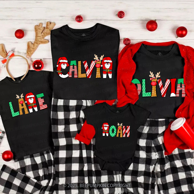 Personalized Cartoon Font Santa Family Matching T-Shirts Beepumpkin