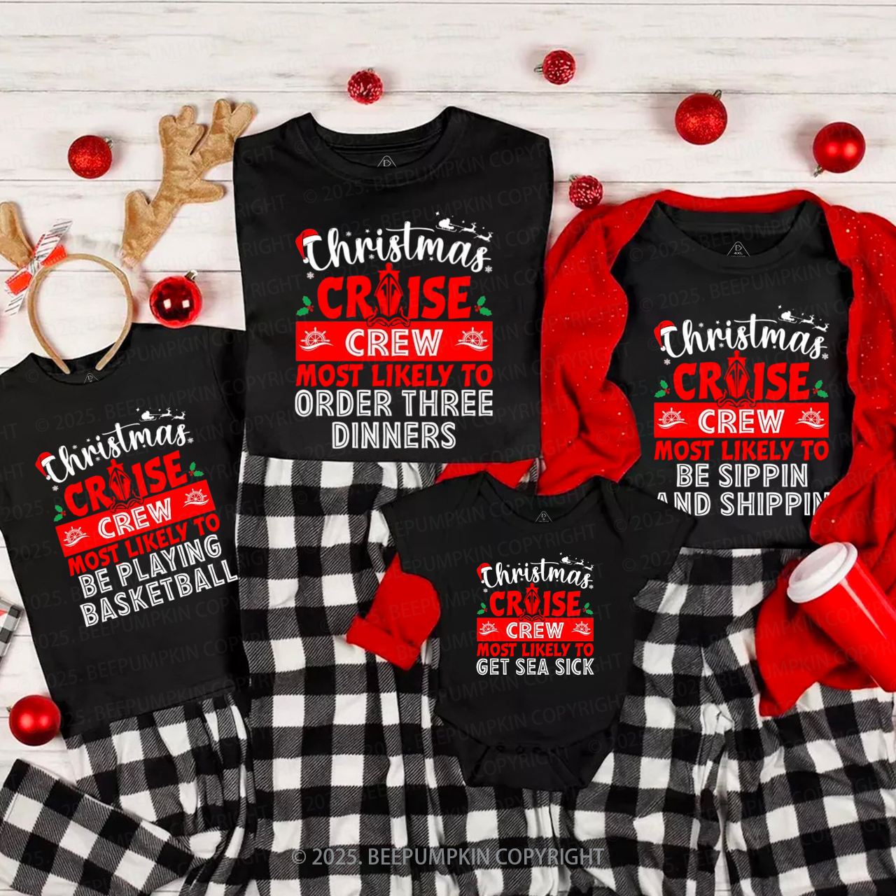 Personalized Christmas Cruise Crew Family Matching T-Shirts Beepumpkin
