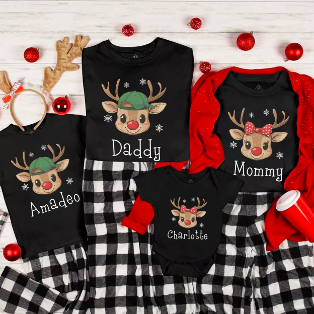 Personalized Reindeer Name Family Matching T-Shirts Beepumpkin