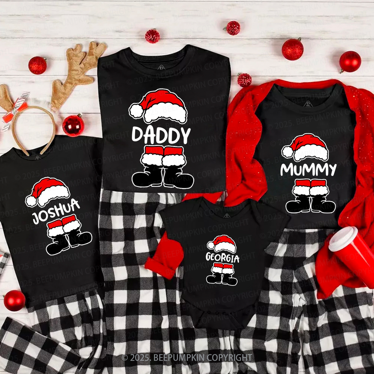 Personalized Santa Hat & Boots Christmas Family Matching T-Shirts Beepumpkin
