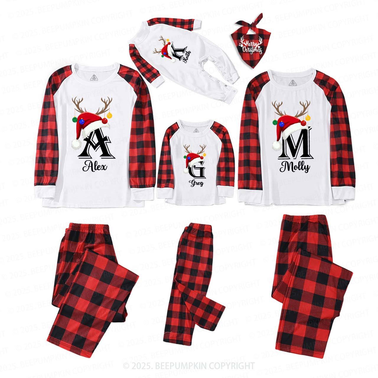 Personalized Name Santa Hat Family Matching Pajamas