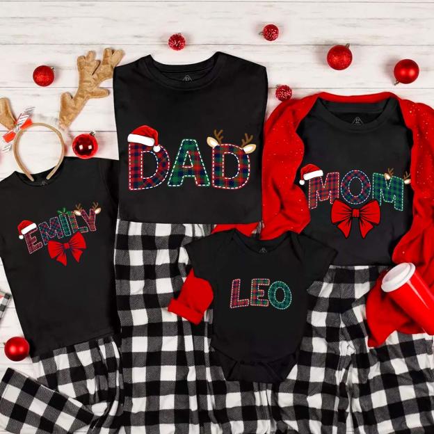 Personalized Christmas Plaid Charm Family Matching T-Shirts Beepumpkin