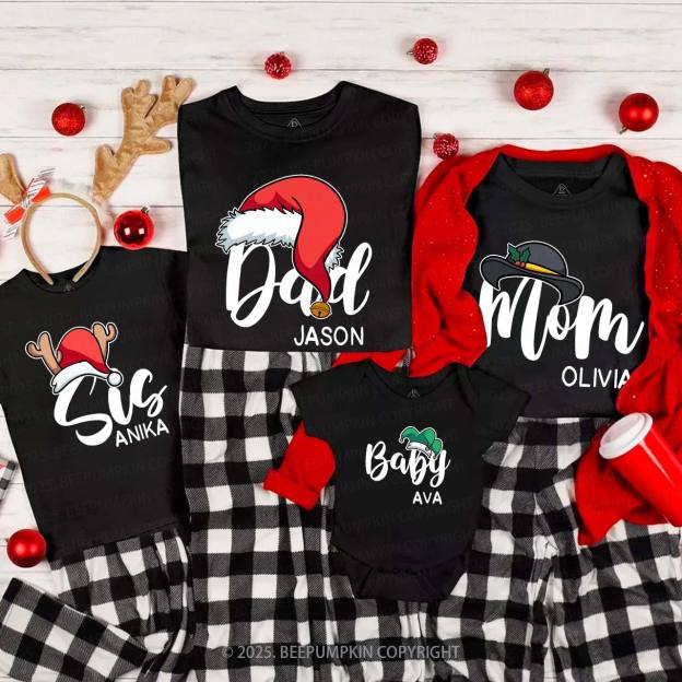 Personalized Santa Hat Christmas Family Matching T-Shirts Beepumpkin