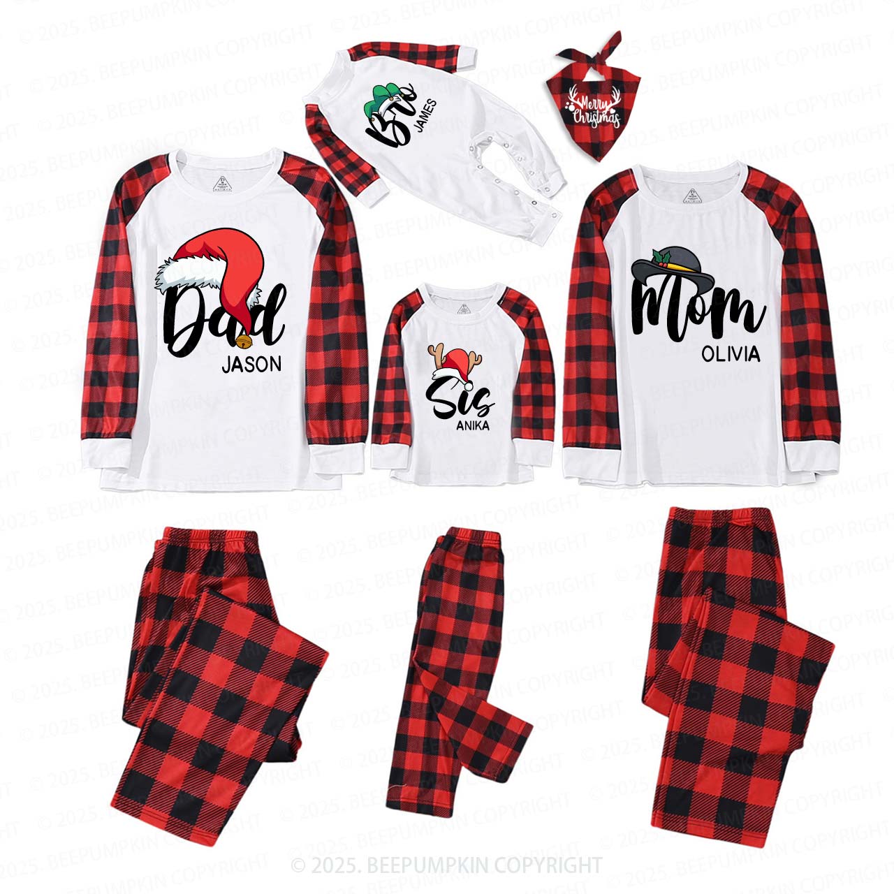 Personalized Santa Hat Christmas Family Matching Pajamas