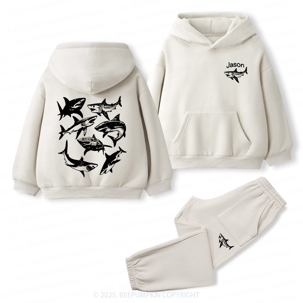 Personalized Shark Name Toddler&Kids Hoodie Set
