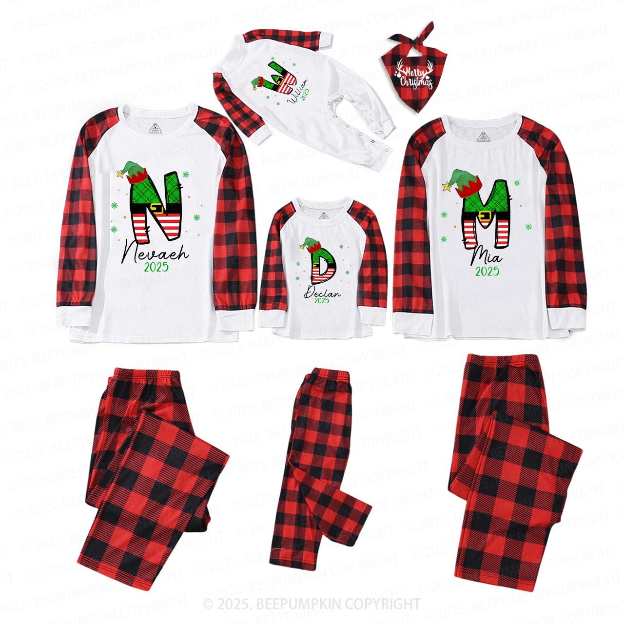 Personalized Elf Letter Christmas Christmas Family Matching Pajamas