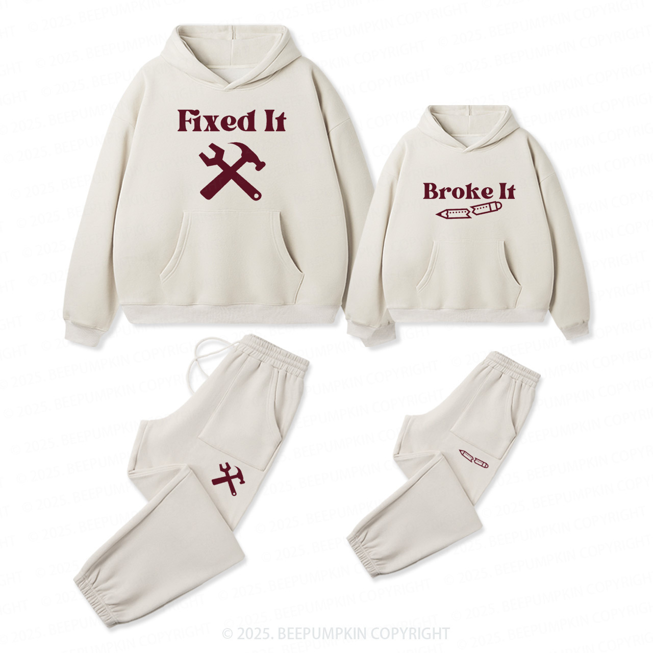 Personalized Broke It Cleaned It Fixed It Family Matching Hoodie Set