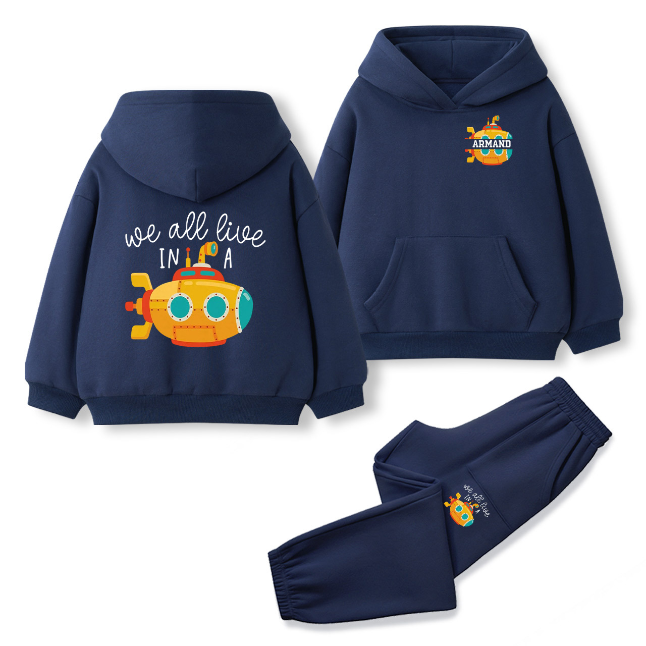 Personalized Yellow Submarine Name Toddler&Kids Hoodie Set