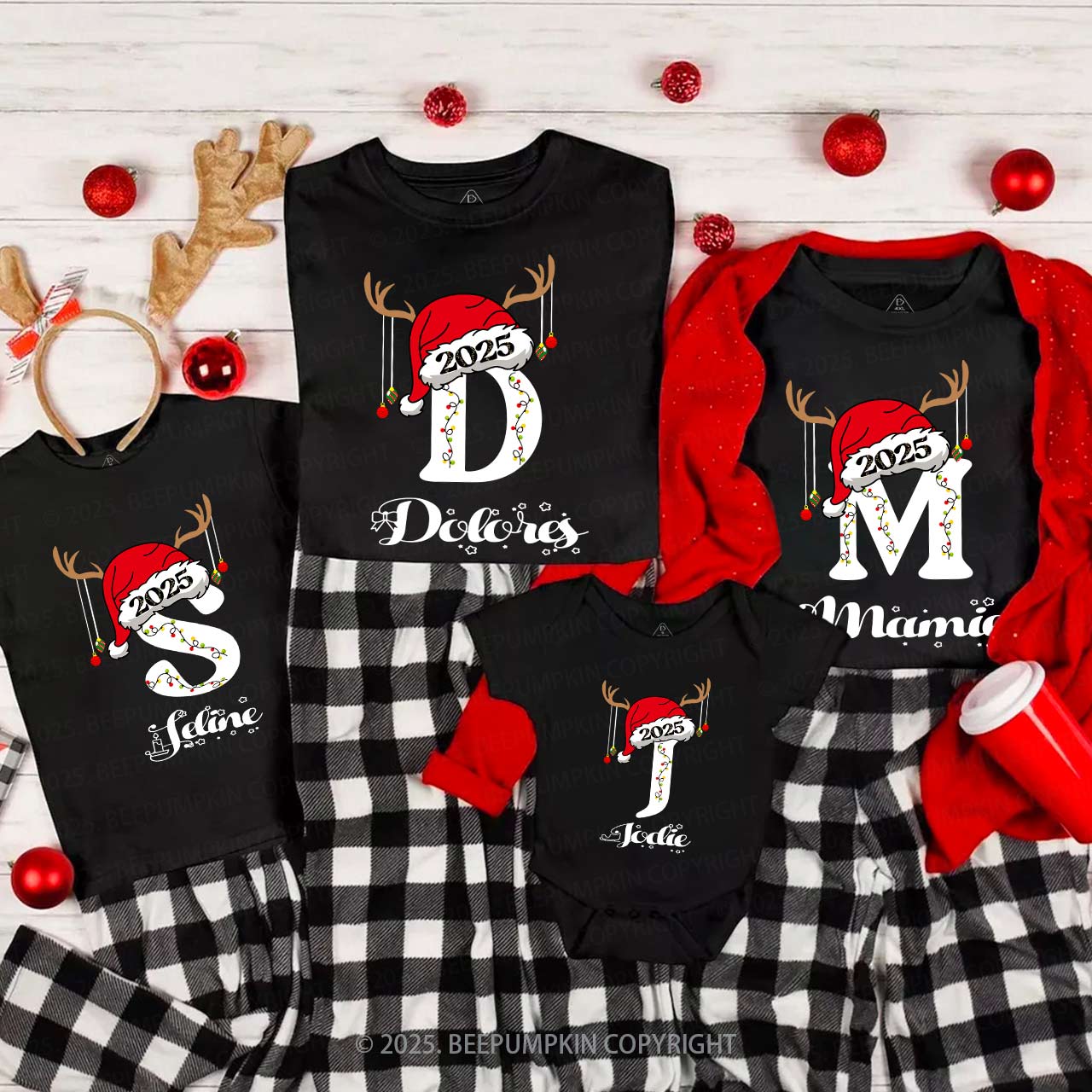 Personalized Holiday Monogrammed Name Family Matching T-Shirts Beepumpkin