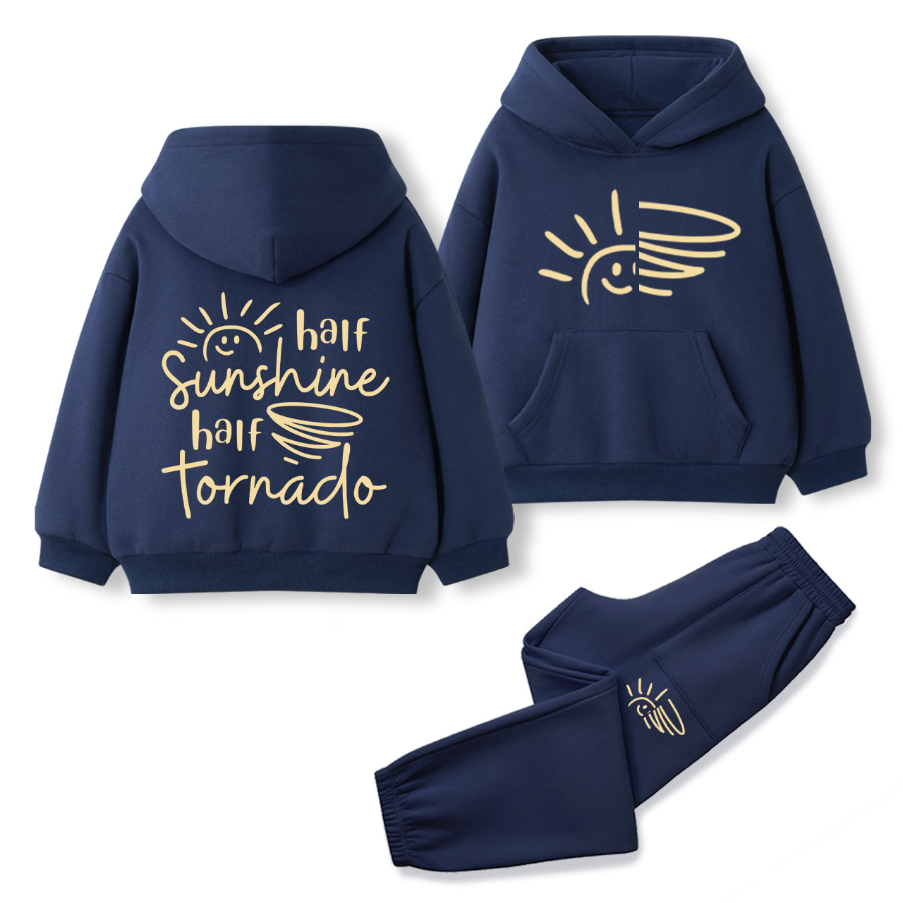 Half Sunshine Half Tornado Toddler&Kids Hoodie Set