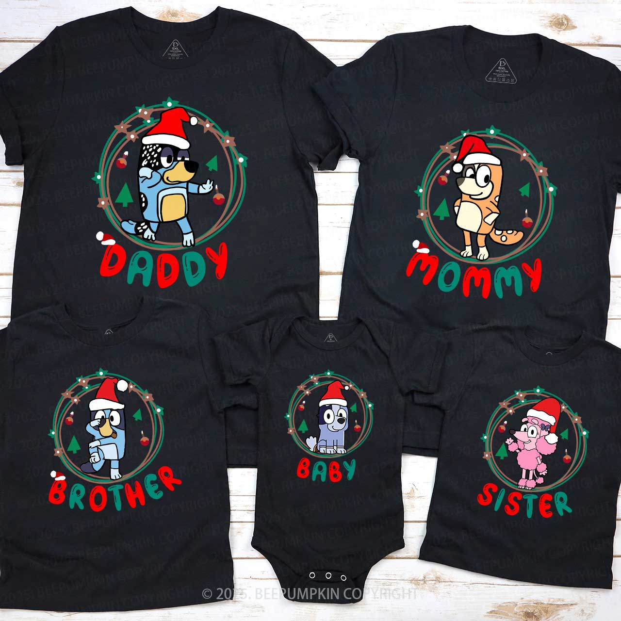 Cartoon Dog Light Ring Christmas Family Matching T-Shirts Beepumpkin.