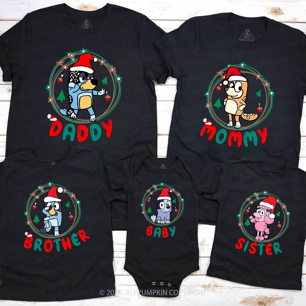 Cartoon Dog Light Ring Christmas Family Matching T-Shirts Beepumpkin.