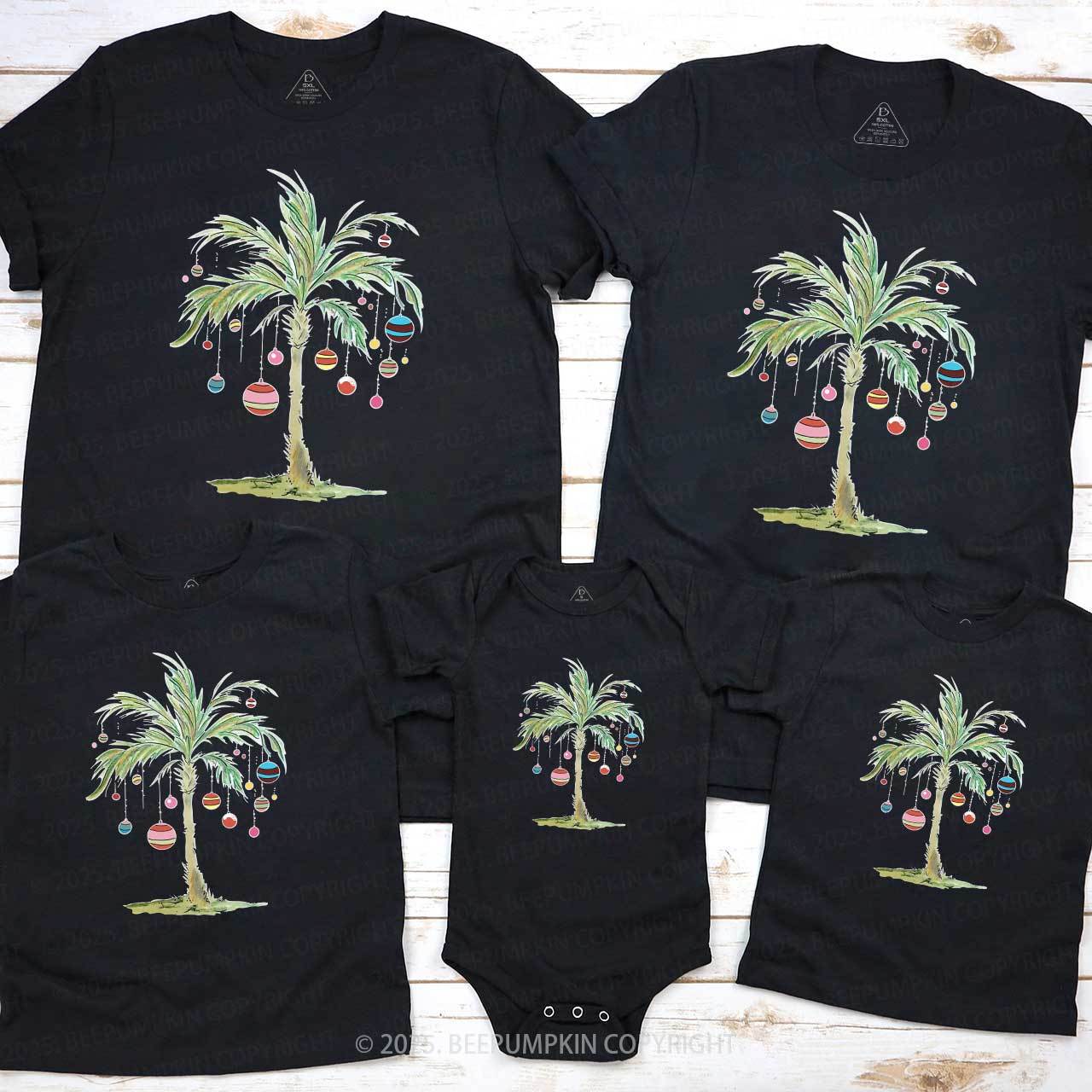 Palm Tree Holiday Tropical Christmas Family Matching T-Shirts