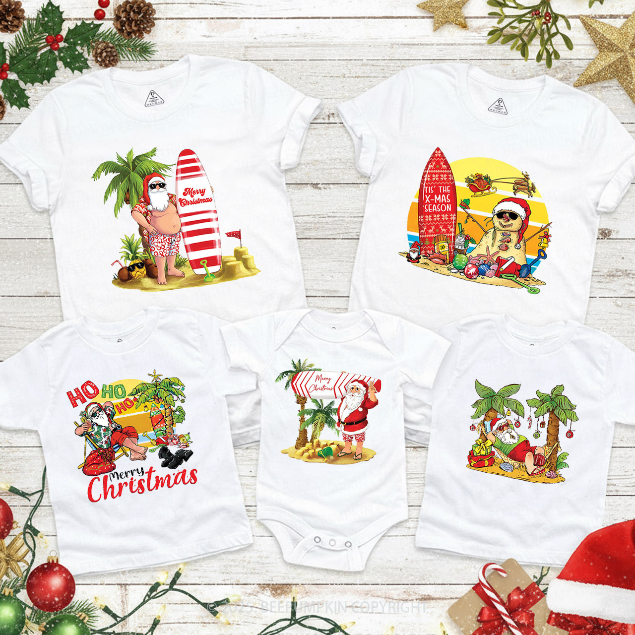 Personalized Tropical Beach Christmas Family Matching T-Shirts Beepumpkin