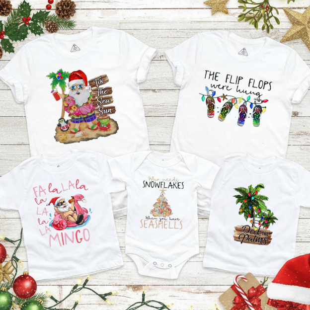 Personalized Christmas On Beach Family Matching T-Shirts Beepumpkin