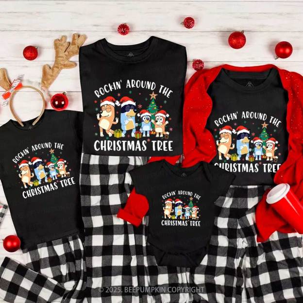 Rockin Around To Christmas Tree Family Matching T-Shirts Beepumpkin