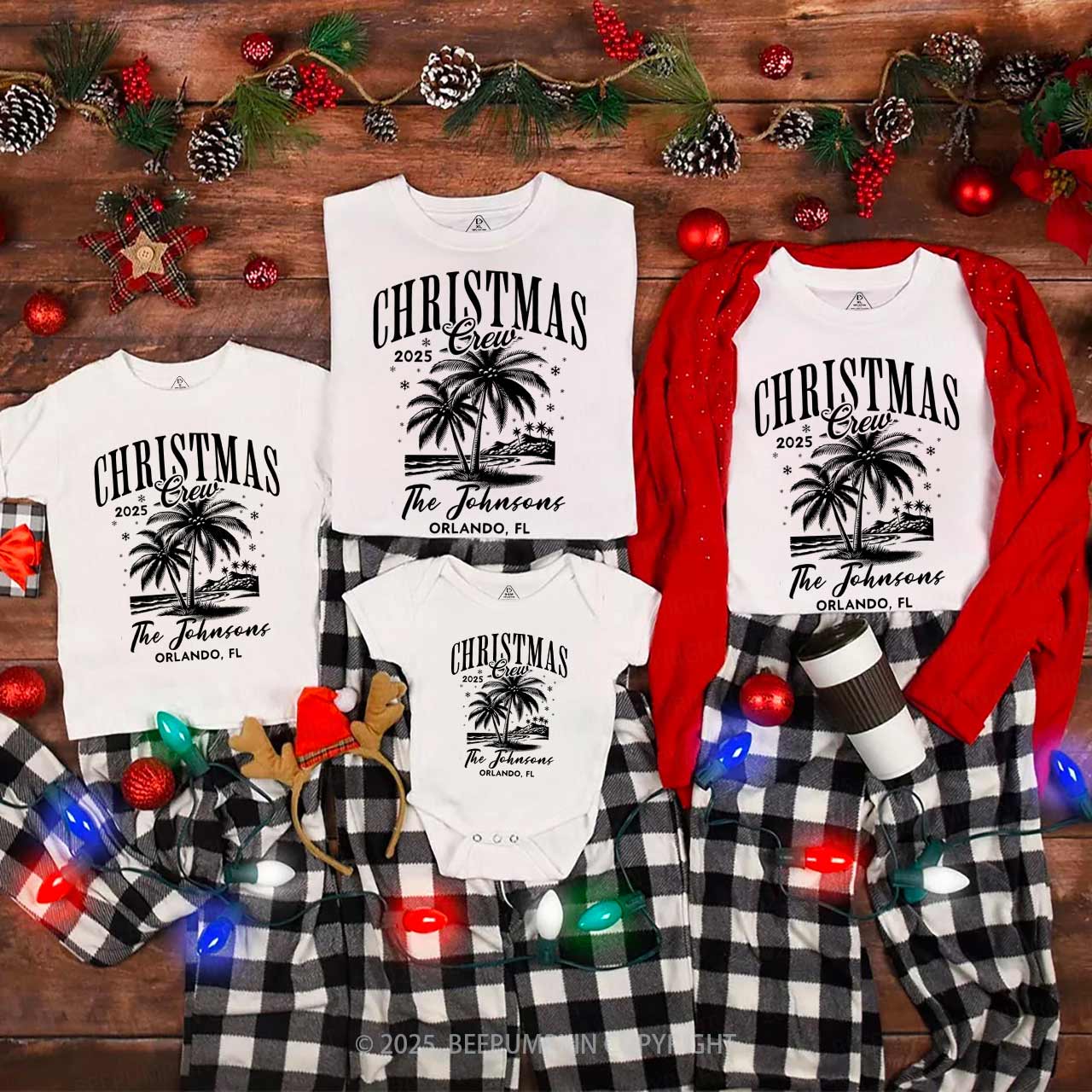 Personalized Beach Christmas Palm Tree Family Matching T-Shirts Beepumpkin