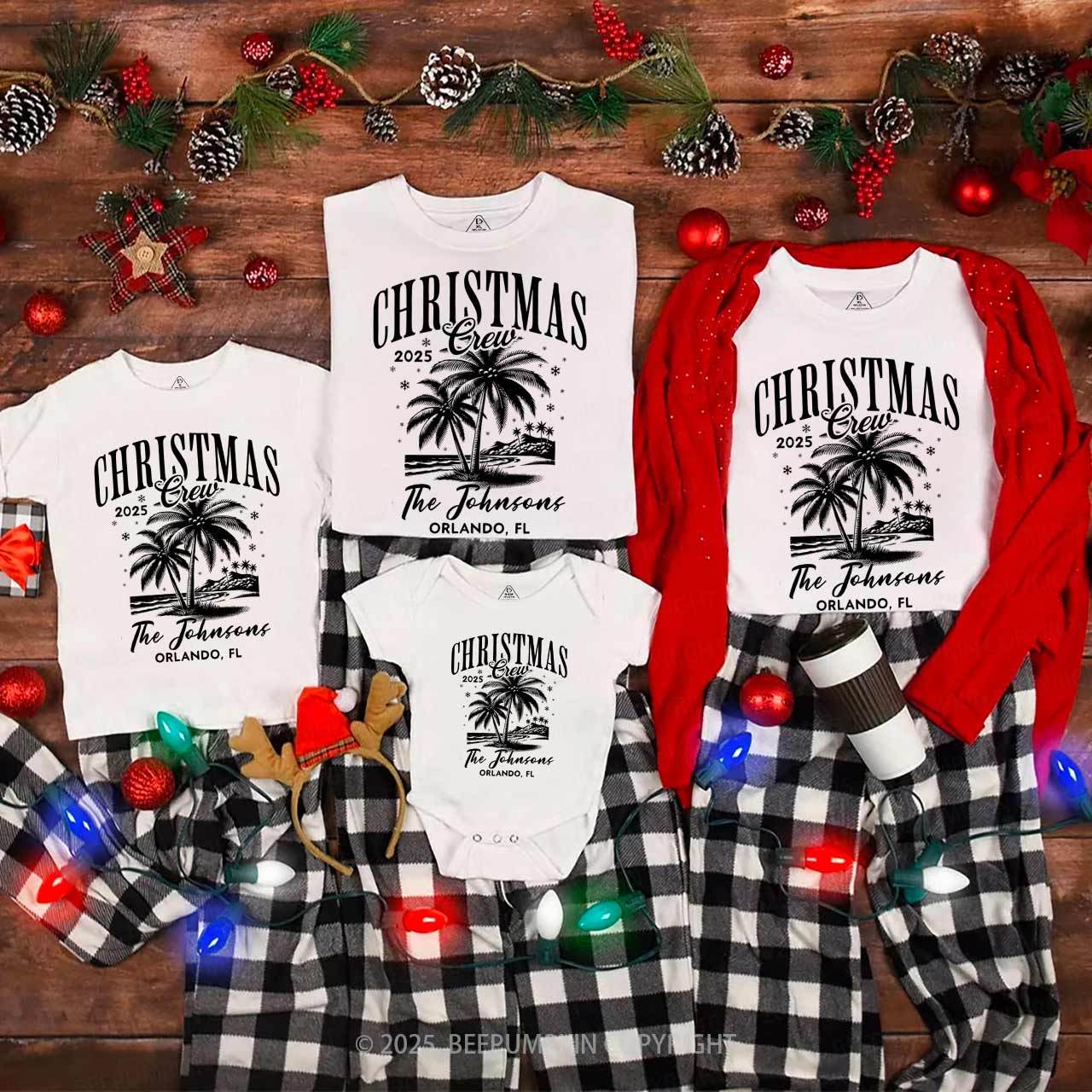 Personalized Beach Christmas Palm Tree Family Matching T-Shirts Beepumpkin