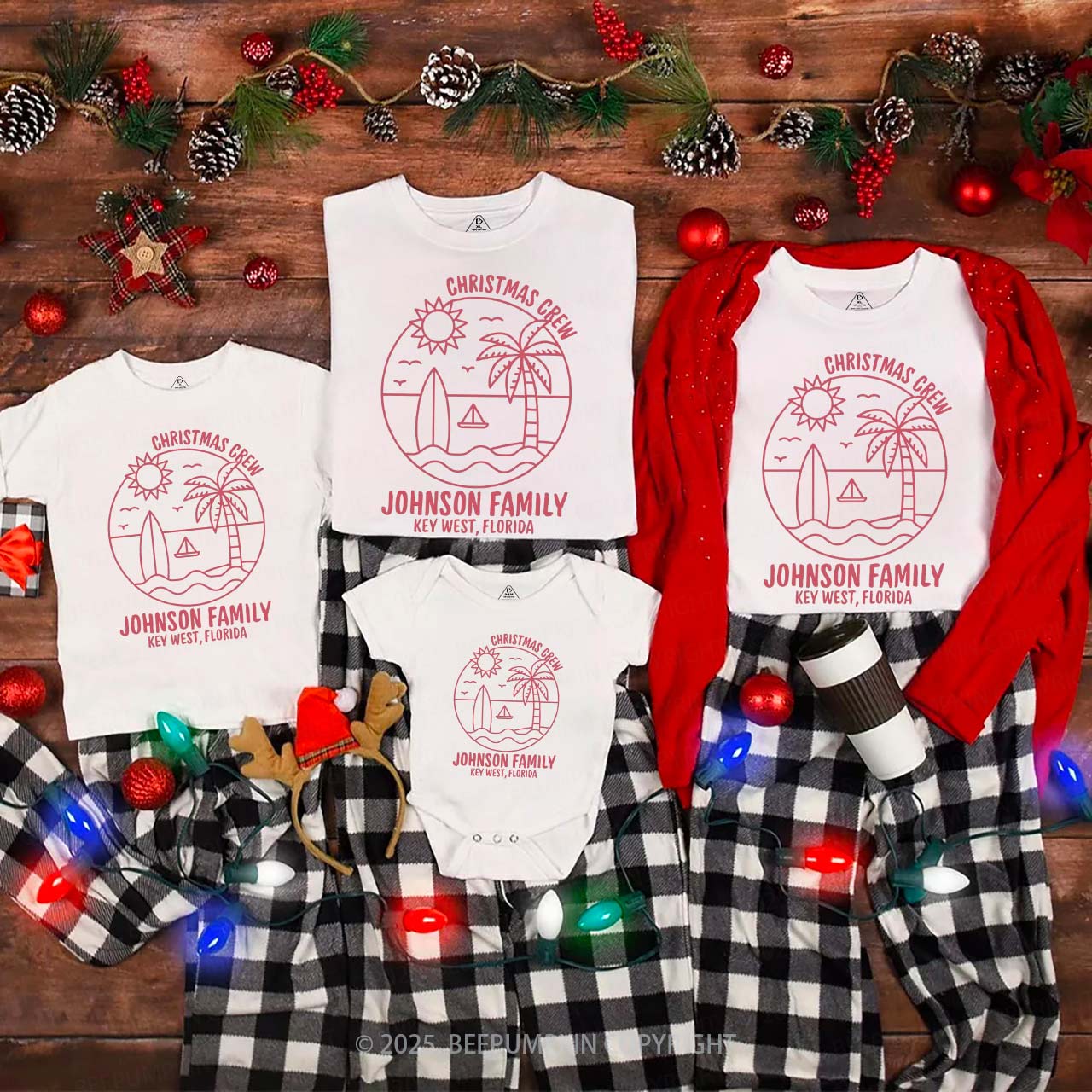 Personalized Coastal Christmas Crew Family Matching T-Shirts Beepumpkin