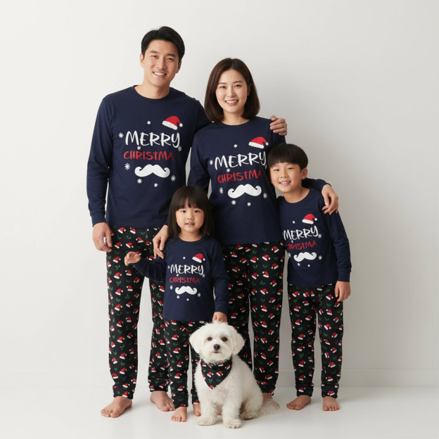 Merry & Moustachy Christmas All-Over Print Family Matching Pajama Sets