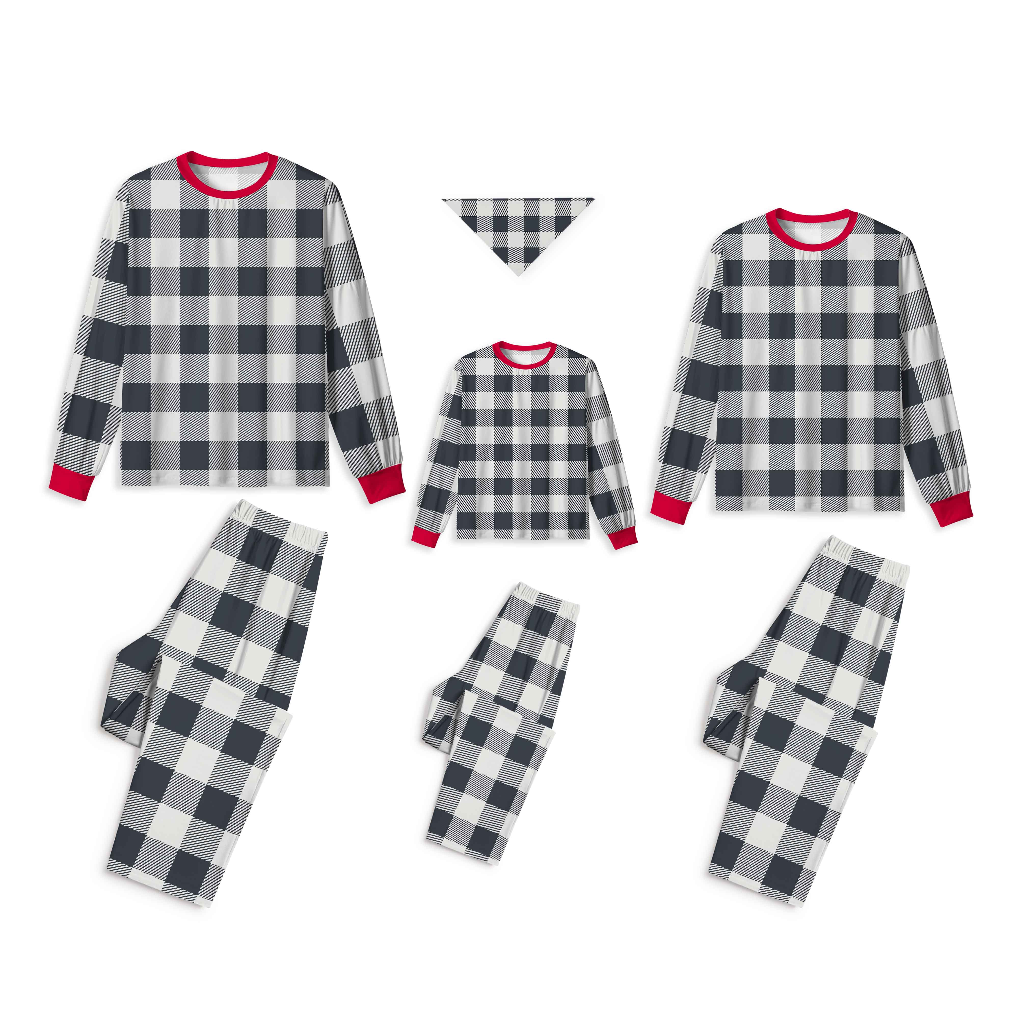 Black & White Buffalo Check plaids All-Over Print Family Matching Pajama Sets
