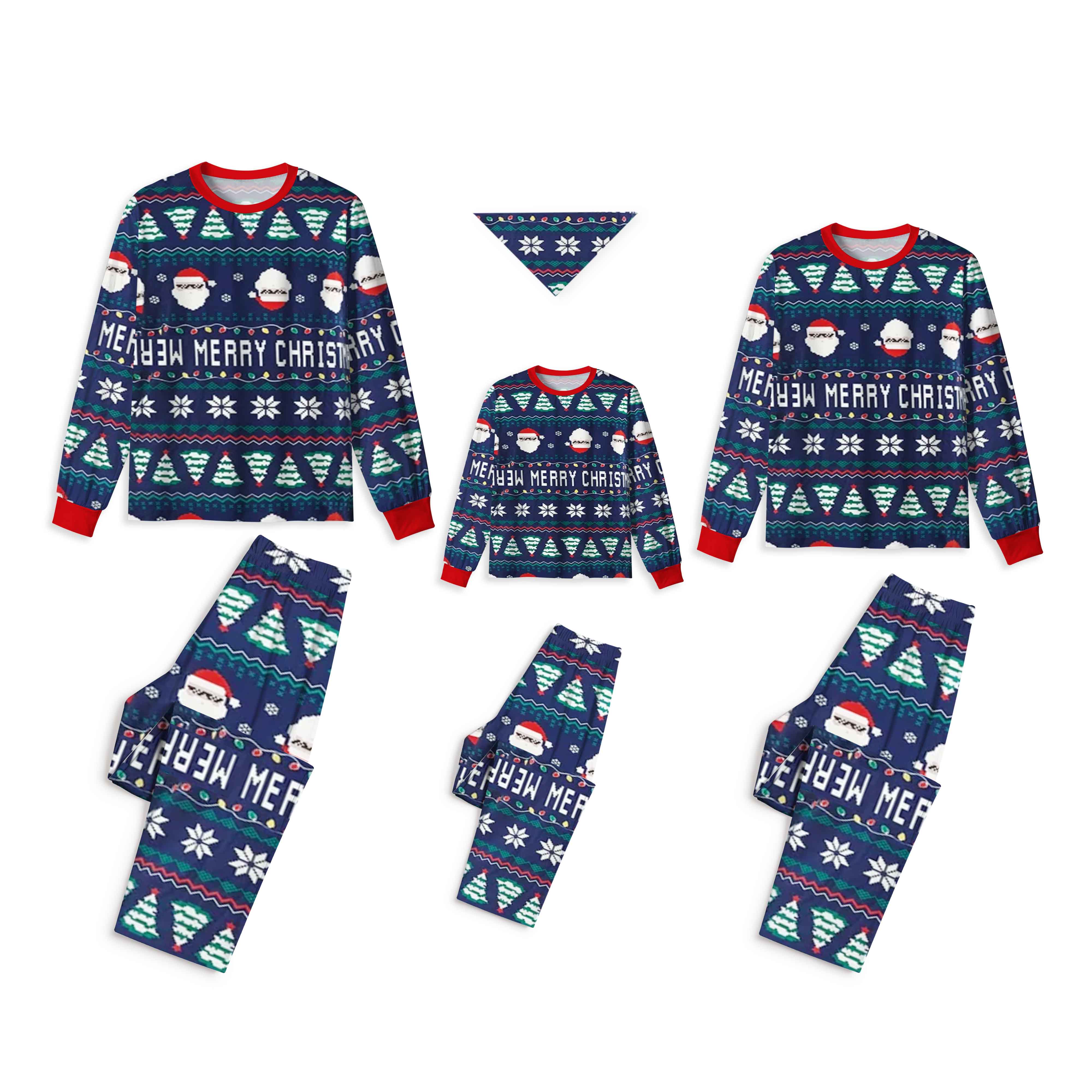 Navy Happy Santa Claus All-Over Print Family Matching Pajama Sets