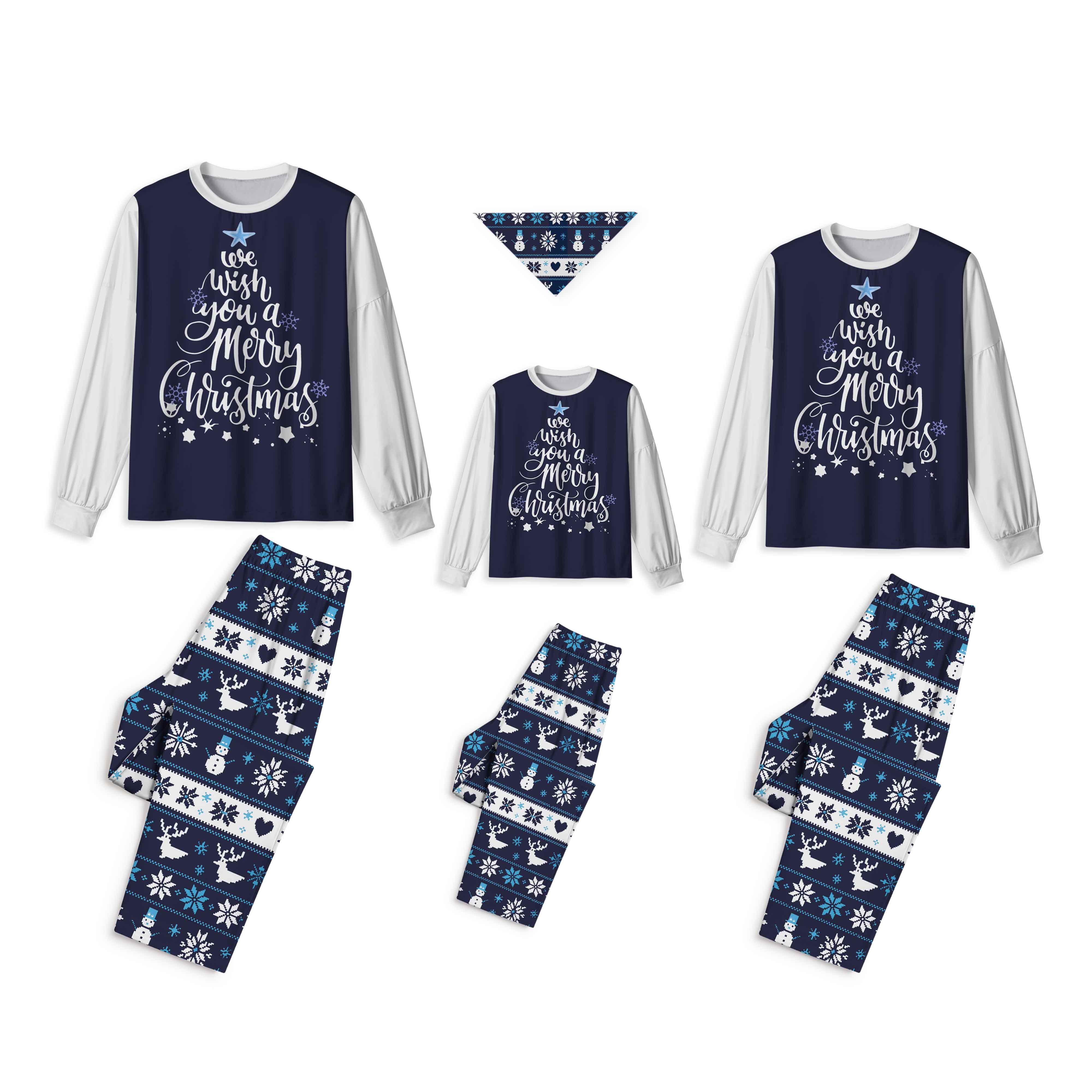 Christmas Tree Stars Navy All-Over Print Family Matching Pajama Sets