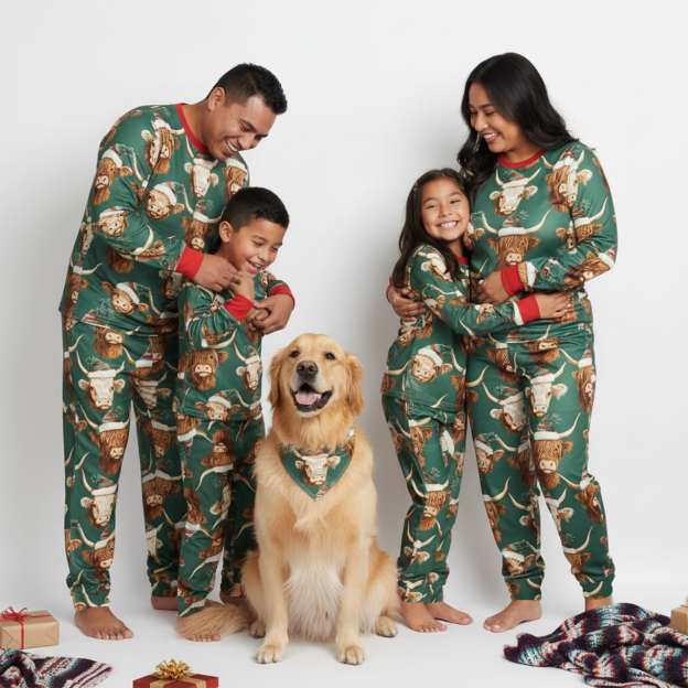Highland Cow Christmas All-Over Print Family Matching Pajama Sets