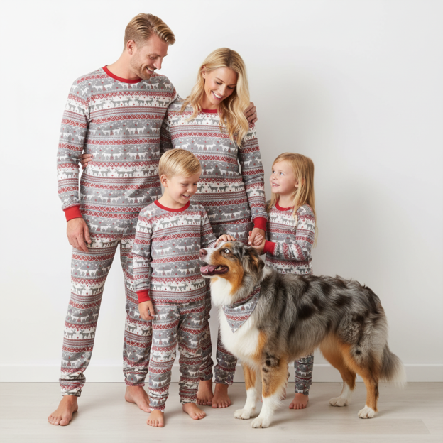 Reindeer Winter Stripe All-Over Print Family Matching Pajama Sets