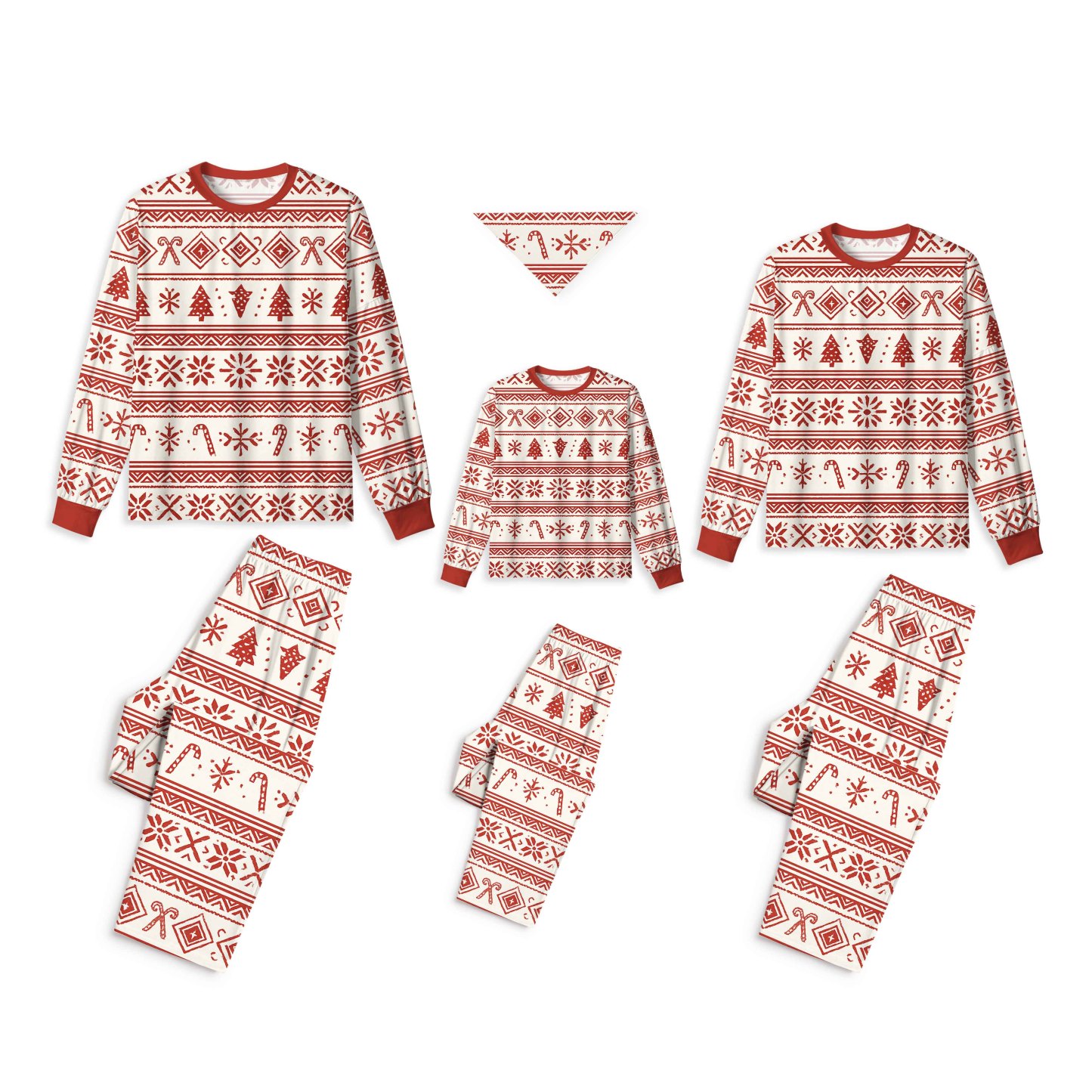 Red Christmas Element Stripes All-Over Print Family Matching Pajama Se