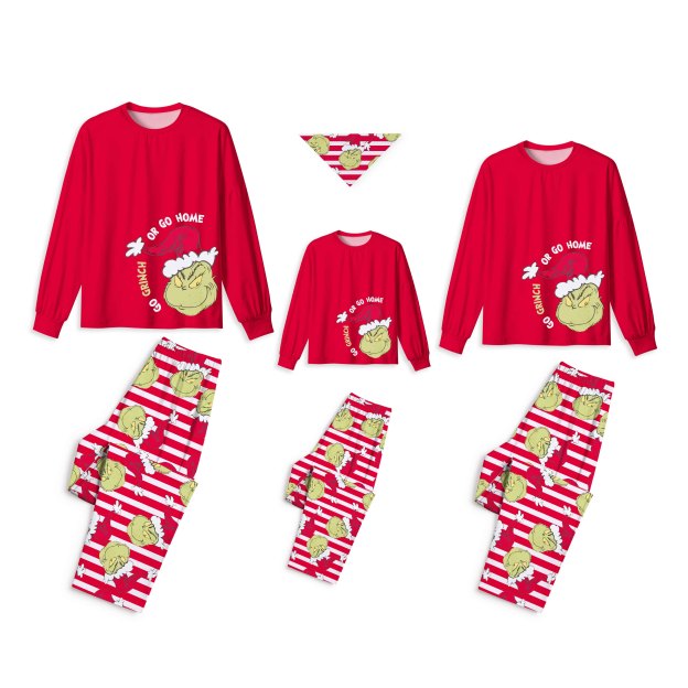 The Green Grumpy Red Stripey All-Over Print Family Matching Pajama Sets