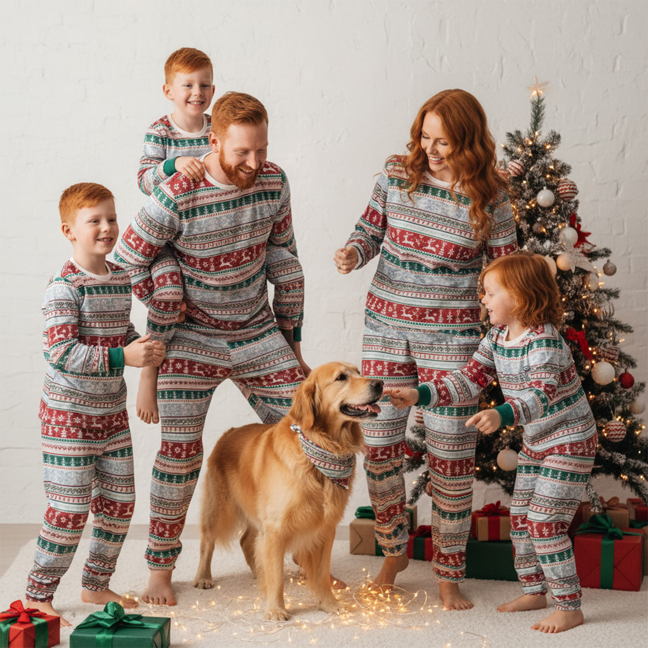 Snowy Stripes All-Over Print Family Matching Pajama Sets