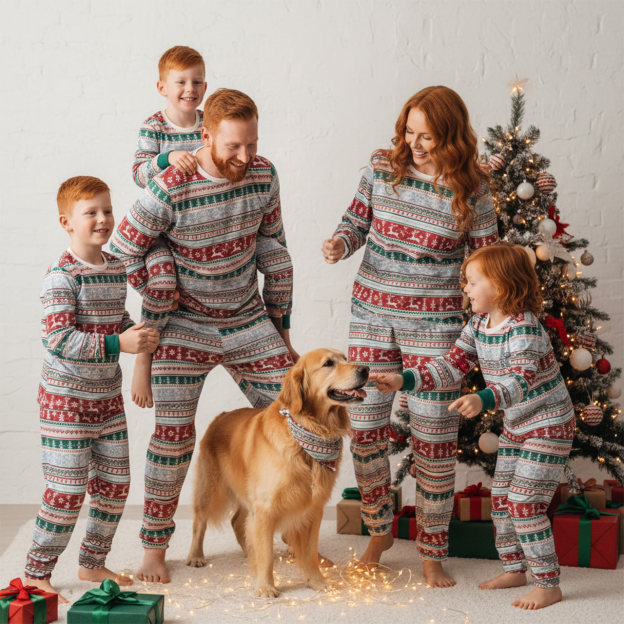 Snowy Stripes All-Over Print Family Matching Pajama Sets